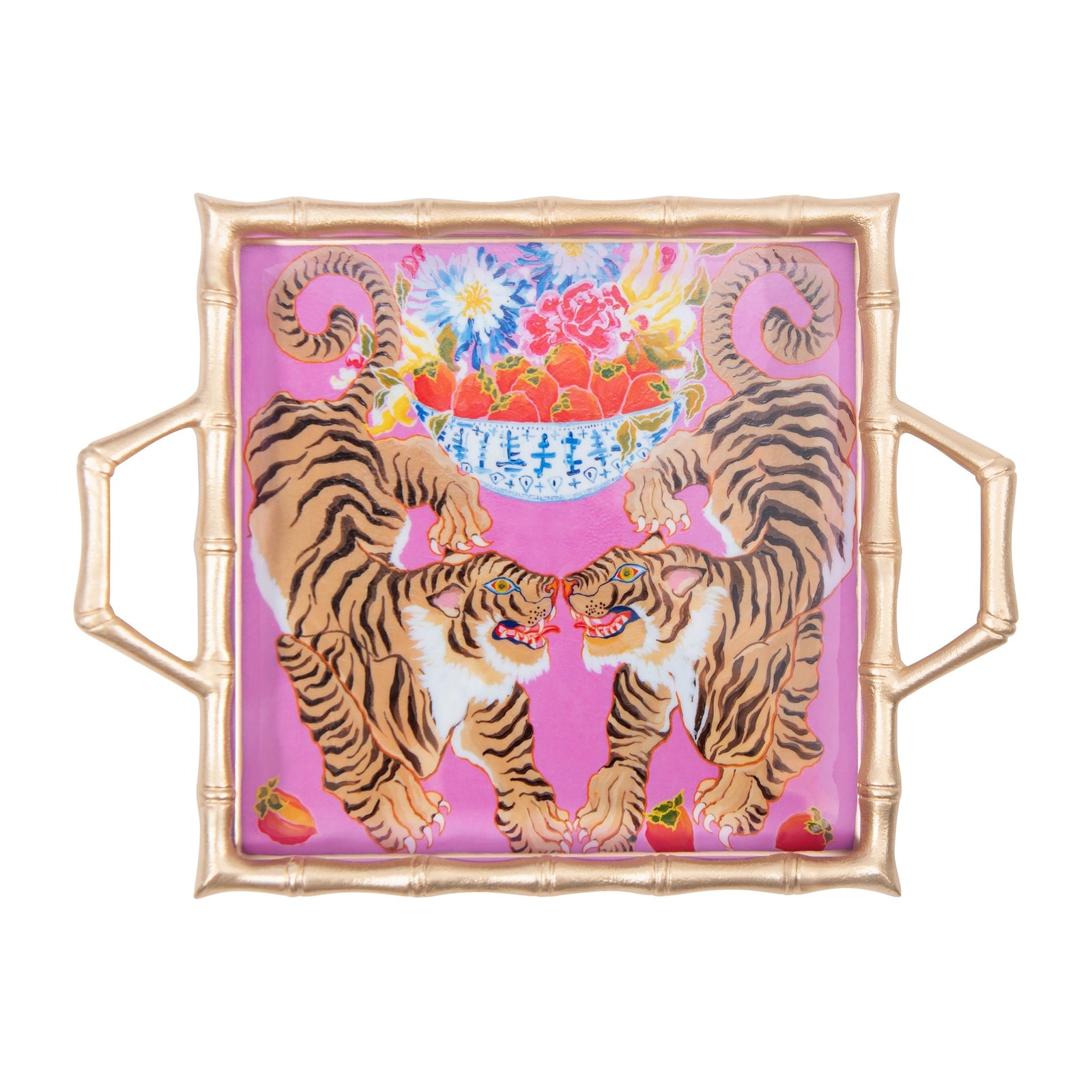 Les Tigres Enameled Chang Mai Tray 12"x12"