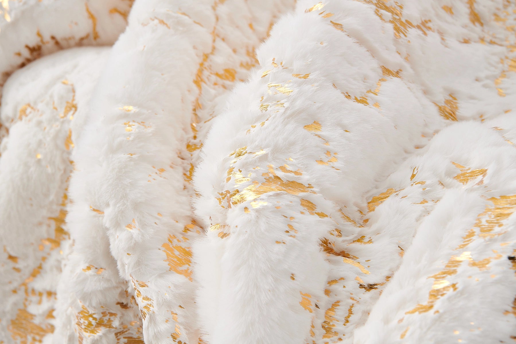 White and Gold Gilded Chinchilla Faux Throw Blanket