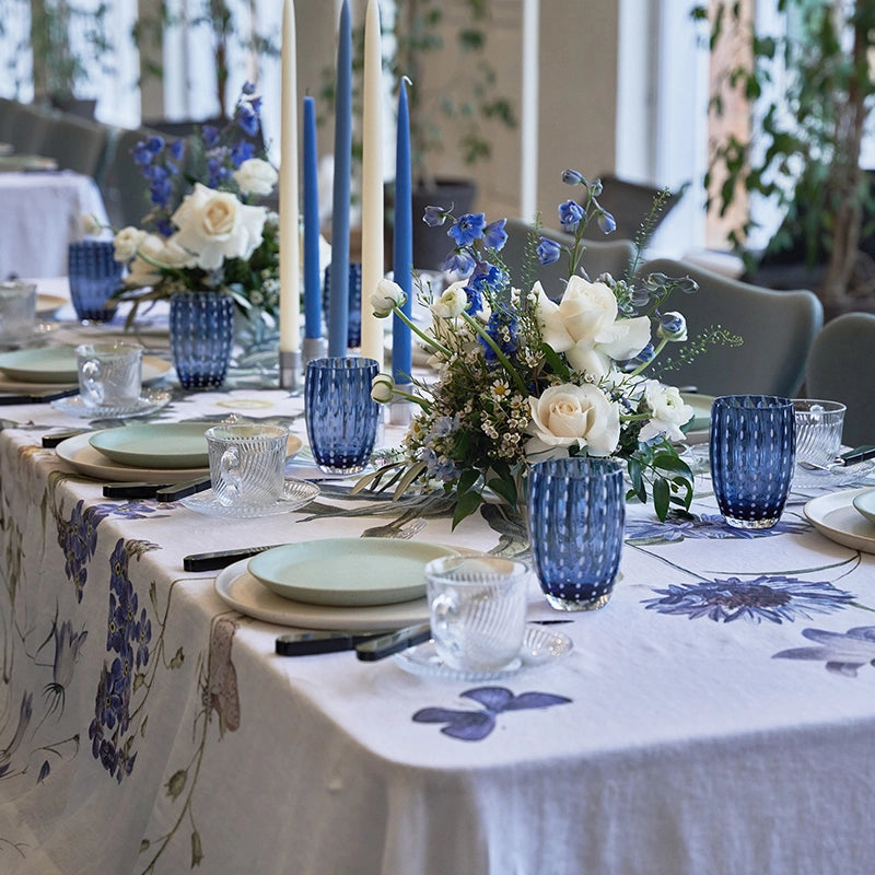 Blue Flower Garden Linen Tablecloth